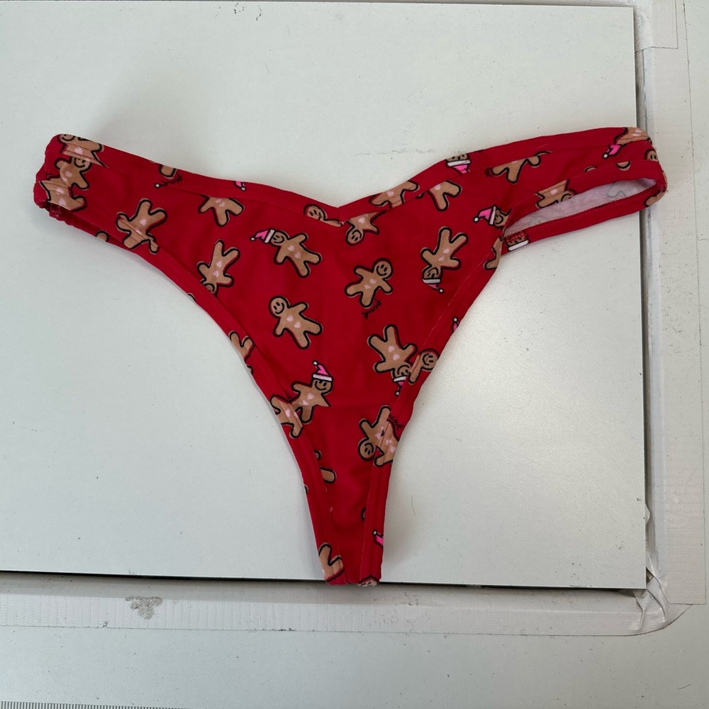 Red Gingerbread Print PINK Thong